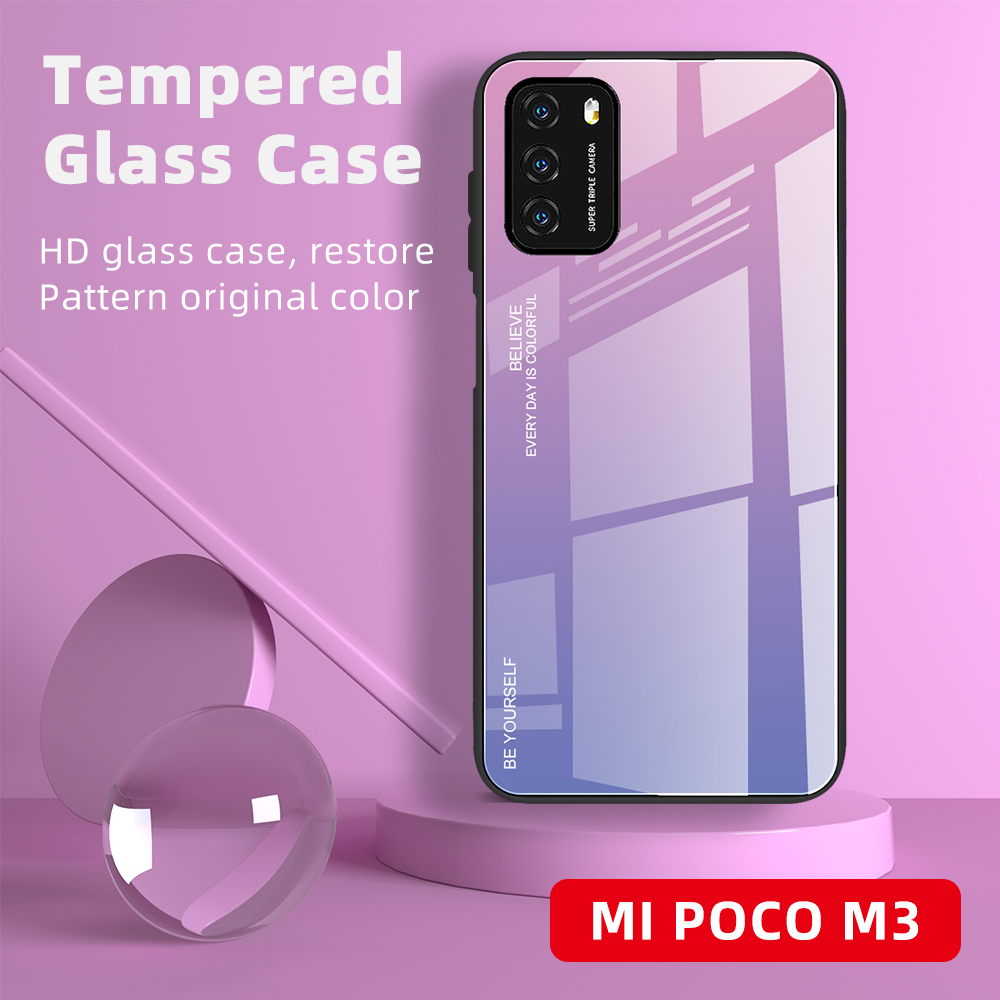 Ốp điện thoại kính cường lực màu loang cho Xiaomi Mi 11 Poco F3 M3 X3 Pro Redmi 9t K40 Pro