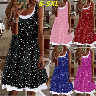 Đầm Không Tay Giả Hai Lớp Plus Size Họa Tiết Chấm Bi Thời Trang Mùa Hè Cho Nữ