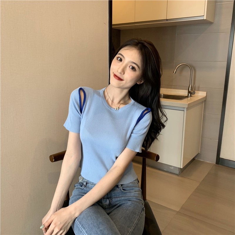 Áo Thun Ngắn Tay Ôm Dáng Thời Trang Theo Phong Cách Hàn Quốc Dành Cho Nữ