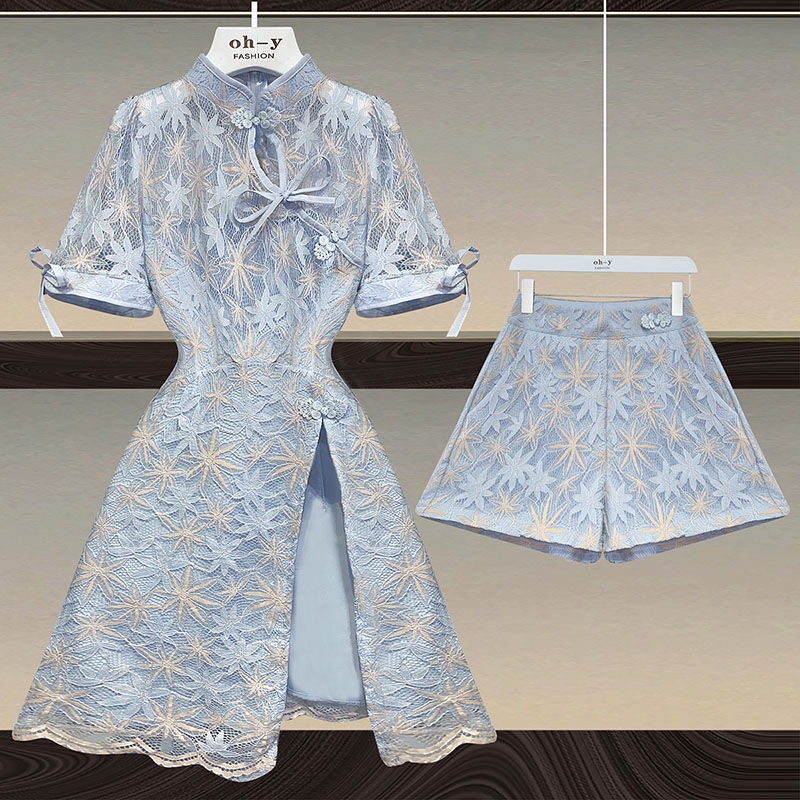 Bộ Đồ Sườn Xám Size Lớn Xinh Xắn Theo Phong Cách Mùa Hè Dành Cho Nữ/ Size 200