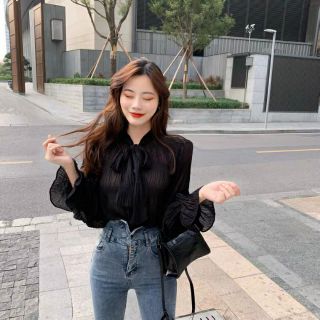 (SẴN) Áo sơ mi thắt nơ mỏng B3