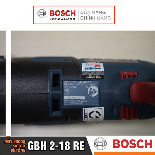 [CHÍNH HÃNG] Máy Khoan Búa Bosch GBH 2-18 RE (18MM-550W) - Chuyên Khoan Bê Tông, Giá Đại Lý Cấp 1, Bảo Hành Toàn Quốc