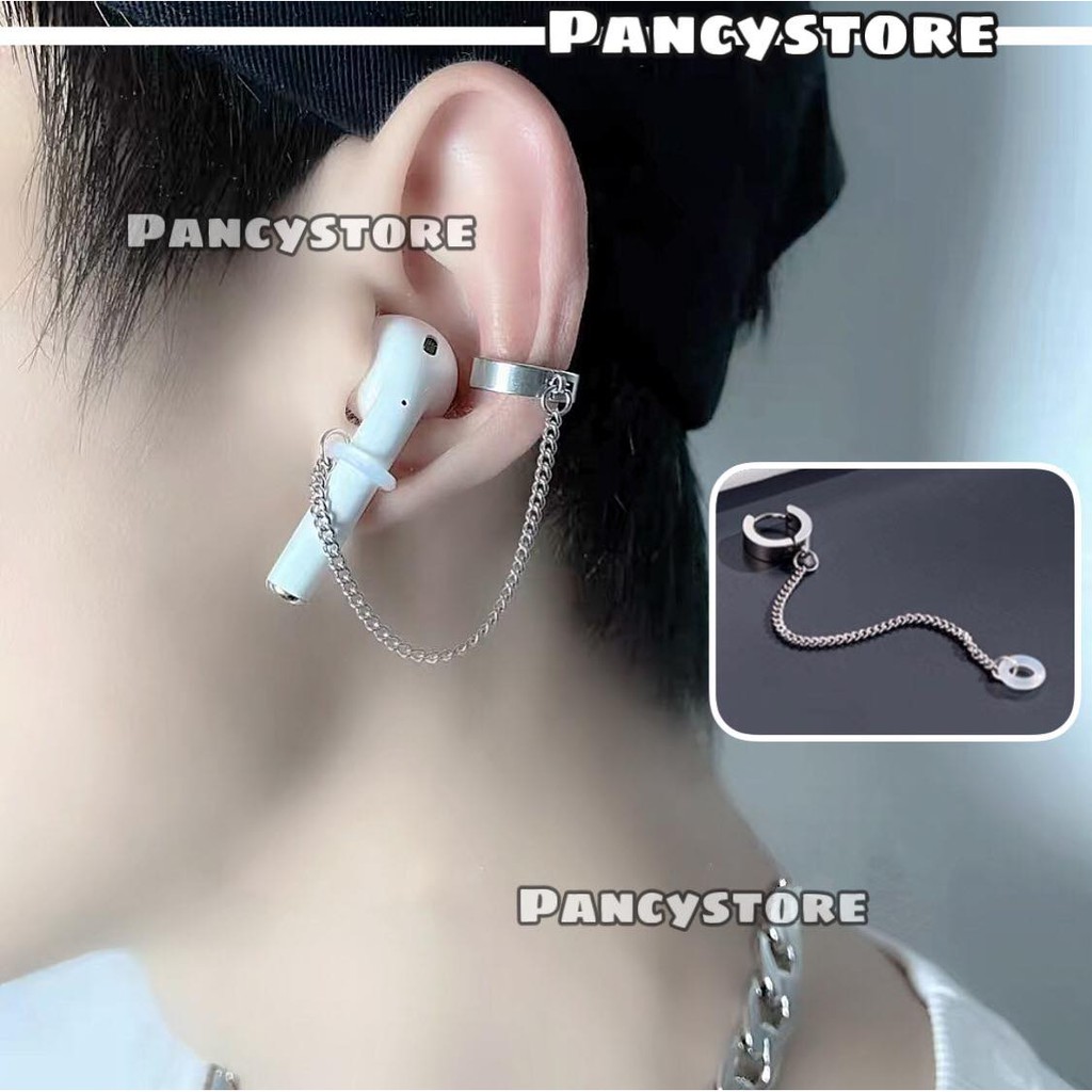 khuyên tai kẹp tai titan dây xích giữ airpod khuyên unisex cho nam nữ