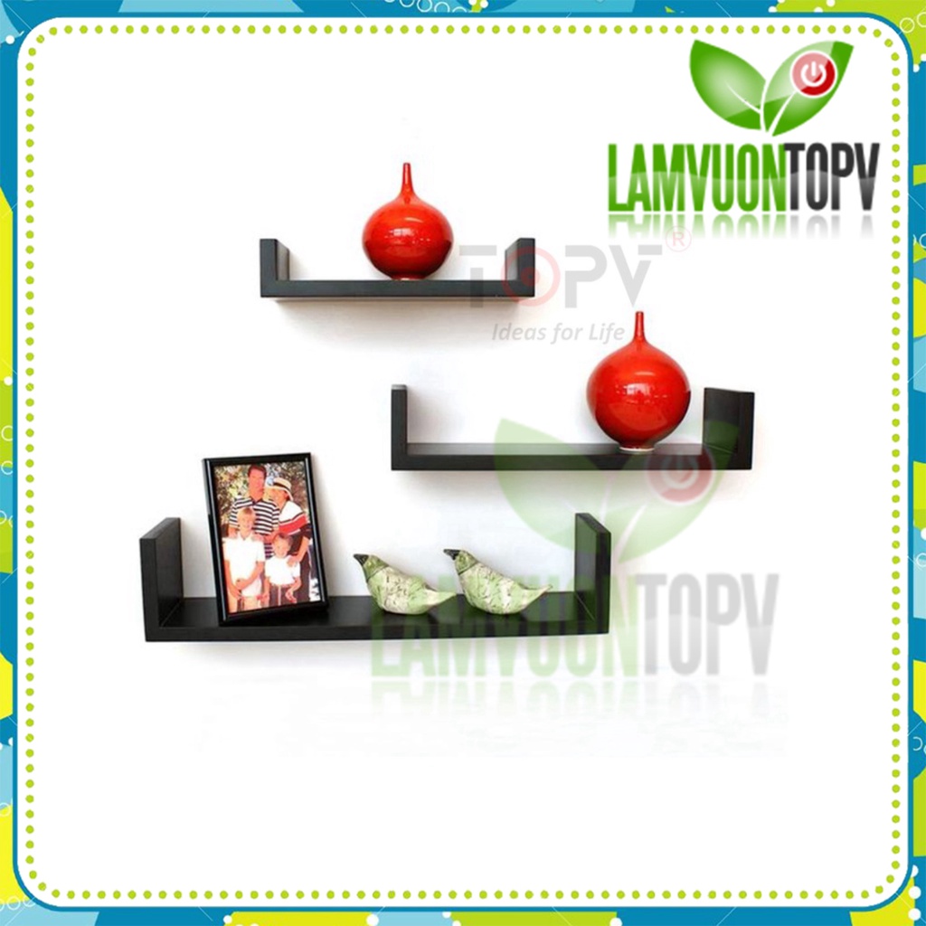 Giá sách treo tường kiêm kệ decor chữ U TopV kệ sách gỗ tủ để đựng đỡ kê vở cho bé nhỏ mini giá rẻ trắng Làm vườn TopV
