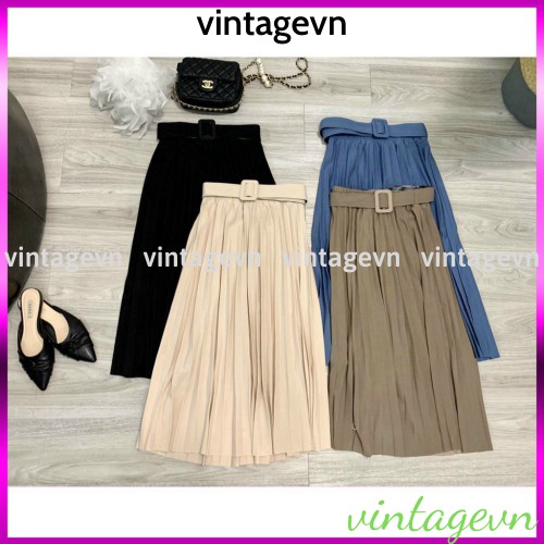 {vintagevn} chân váy xếp ly kèm đai loại đẹp Yannan