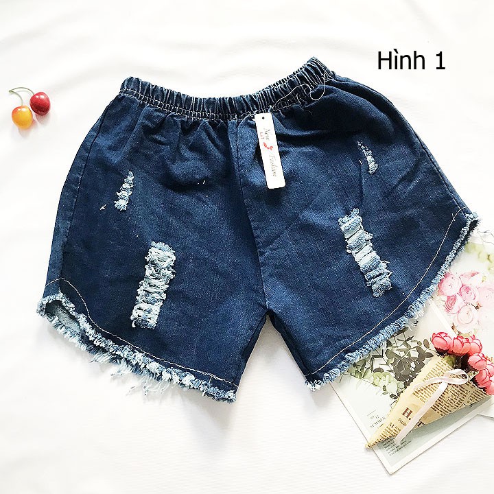 Quần đùi bé gái freesize từ 38-42kg quần short jean tua lai bầu wash rách - QG05