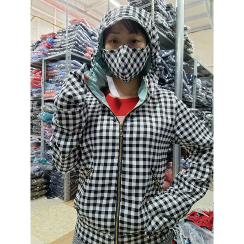 Áo Chống Nắng bo 2 lớp khóa đồng Cotton kẻ. Chống tia UV cao cấp cho mùa hè.