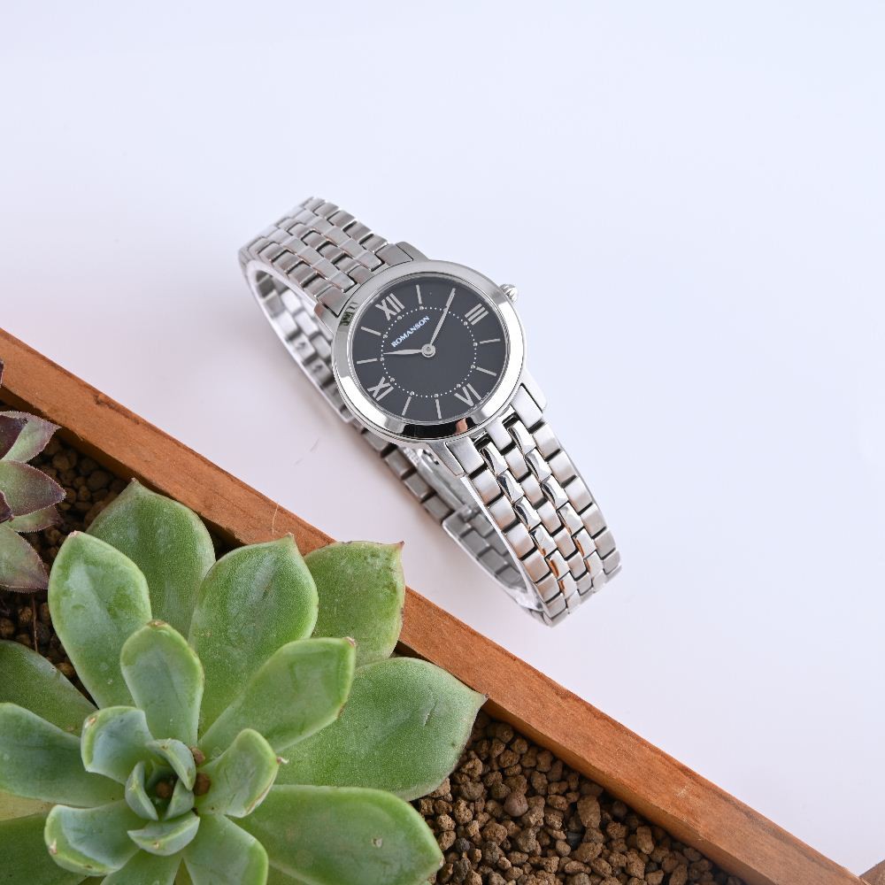 Đồng hồ Romanson Watch RM3240LWBK mữ mặt nhỏ kính Sapphire chống xước máy Thụy Sĩ chống nước dây thép cao cấp chính hãng