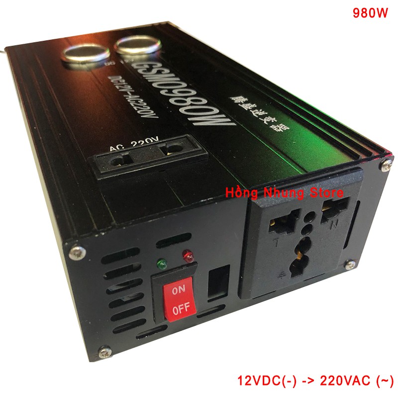 Bộ đổi nguồn DC 12/24 lên 220V AC cao cấp (đổi điện bình lên điện lưới) Công suất 1000W