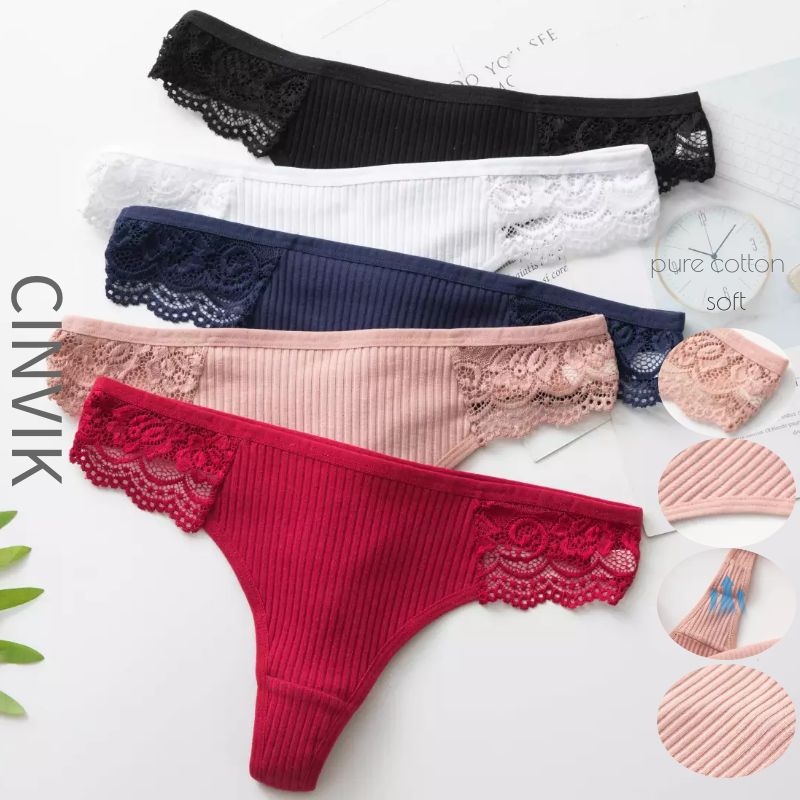 Quần Lót Cotton Chữ V Lưng Cao Kẻ Sọc Quyến Rũ Cho Nữ