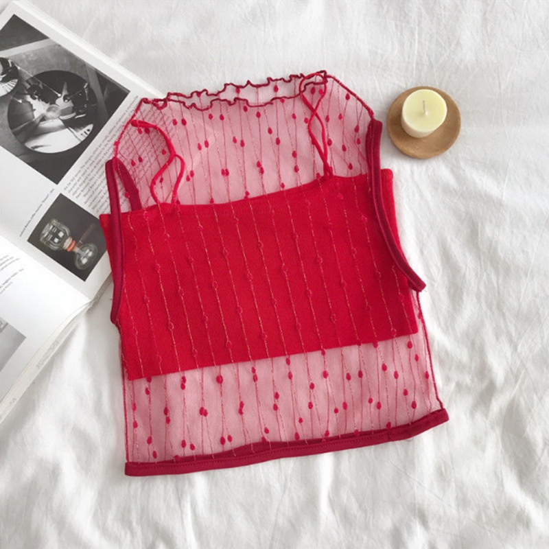 Áo IELGY không tay cổ lọ phối lưới thời trang phong cách Hàn Quốc cho nữ