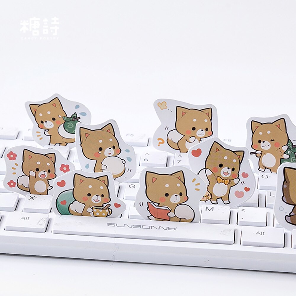 Set 45 miếng dán hình chú chó Shiba hoạt hình dễ thương sáng tạo trang trí đồ dùng học tập/dán tường/sổ lưu niệm