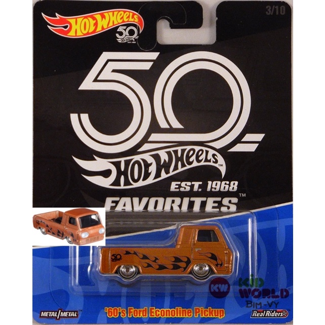 Xe mô hình Hot Wheels 50th Series '60's Ford Econoline Pickup FLF40, bánh cao su.