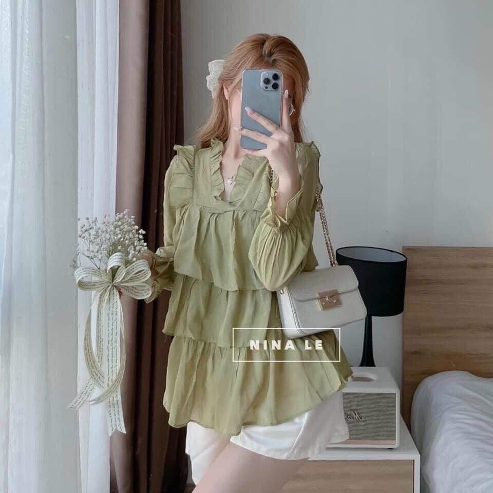 Set Đồ Nữ 💓HOTTREND💓 Áo Babydoll Xếp Tầng Kèm Quần Short Lưng Thun 2 Màu Đỏ, Xanh, Set Đồ Nữ Đi Chơi Siêu Sang Chảnh..