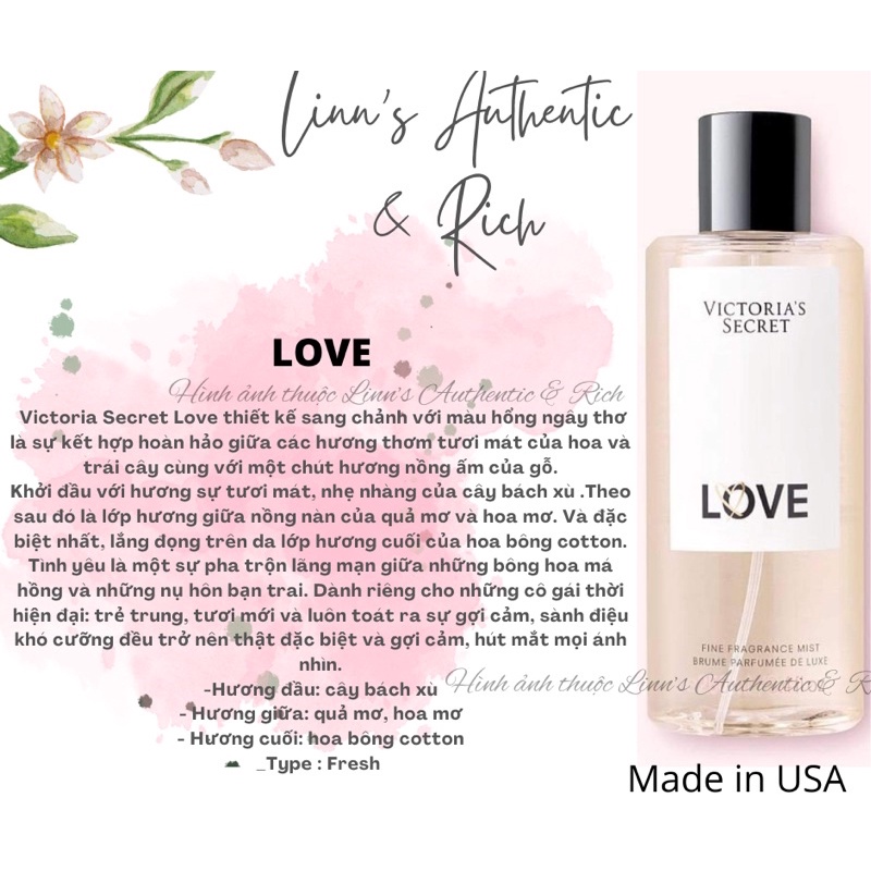 LOVE - Bộ Xịt Thơm Dưỡng Toàn Thân Body Mist Victoria’s Secret