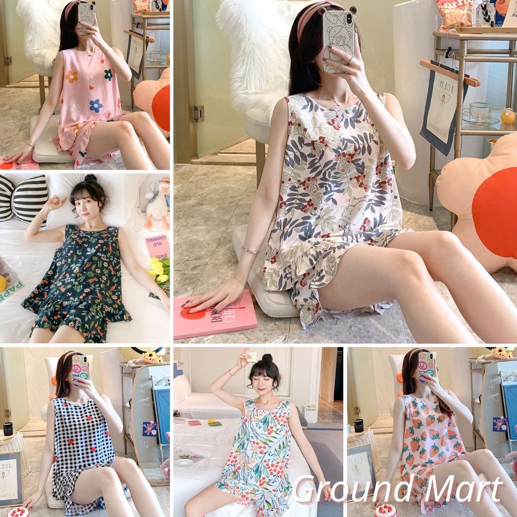 Bộ quần áo sát nách mặc nhà cho nữ vải lanh siêu mát, nhún bèo cách điệu size 45 - 75 kg