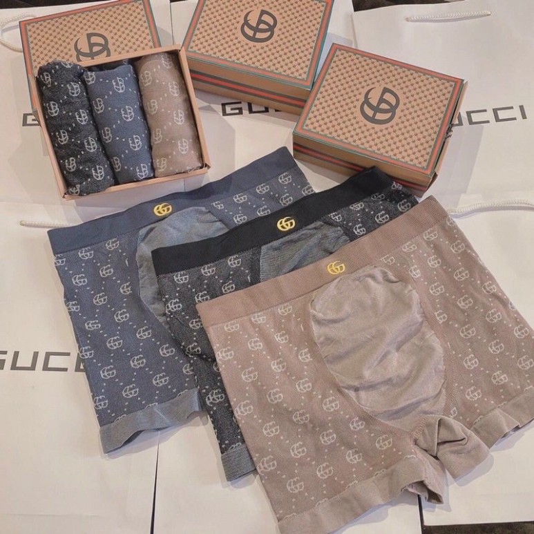 Set 3 quần sịp quần lót đùi nam cao cấp Gucci co giãn 4 chiều (full hộp) hàng đẹp ,không đường may,vo giãn thoải mái