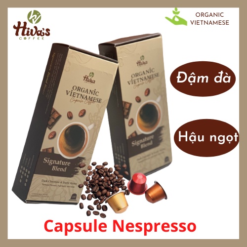 [Free ship] Viên nén Cà phê Nespresso HIVA'S COFFEE Hộp 10v-Organic Vietnamese Thơm nồng nàn, đắng đậm, hậu ngọt dịu êm