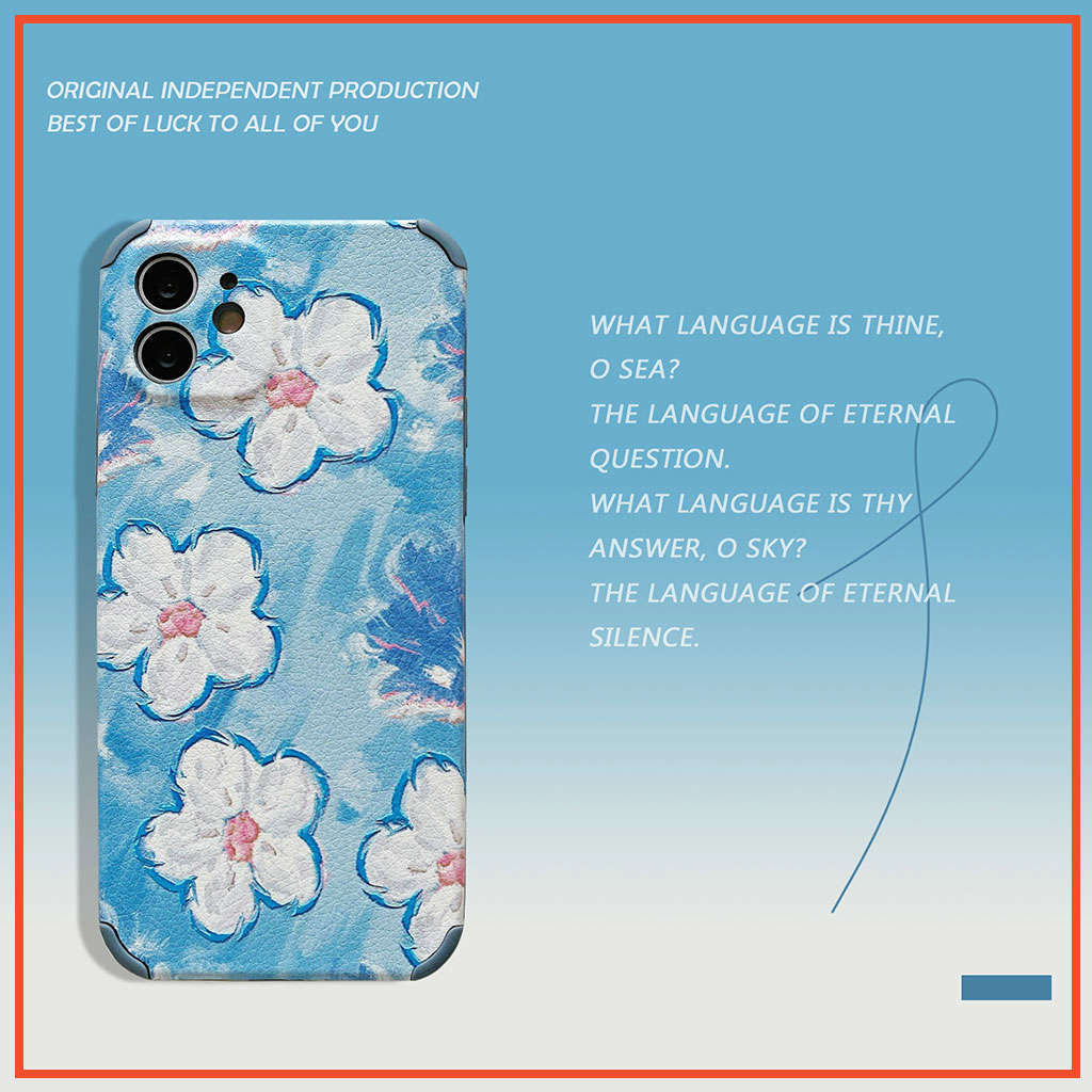 Blue oil painting flowers Soft Leather Ốp Vivo V20 Pro V9 Y81i Y50 Y17 S1 Y19 Y30 Y12 V11i Y81 Y15 X20 Y85 X30 OPPO A53 A5 A9 2020 A31 A92 R9s A12 Reno 4Z A7 F9 A3s A12e A5s Case