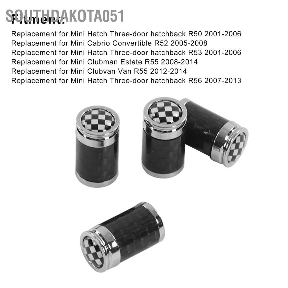 Set 4 cái van lốp ô tô bằng sợi carbon hợp kim nhôm màu đen trắng kẻ sọc thay thế cho Mini Hatch Cabrio