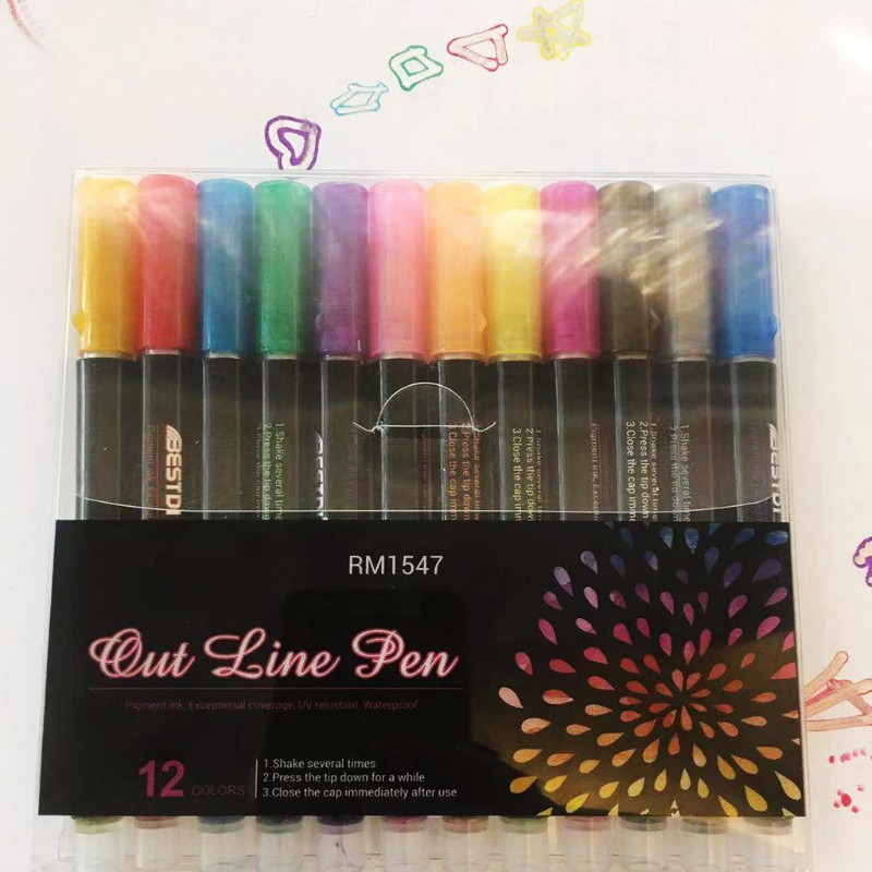 be❀  8/12pc Double Line Outline Metallic Marker Pens Color Graffiti Painting DIY Ceramic Glass Porcelain Pen School supplies