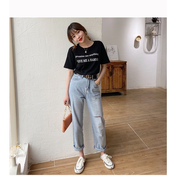MS6622 Áo thun nữ cổ tròn in chữ, áo thun cotton hè mát