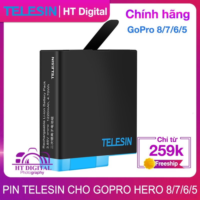 [Mã ELFLASH3 hoàn 10K xu đơn 20K] Pin Telesin cho Gopro Hero 5 Hero 6 Hero 7 Hero 8