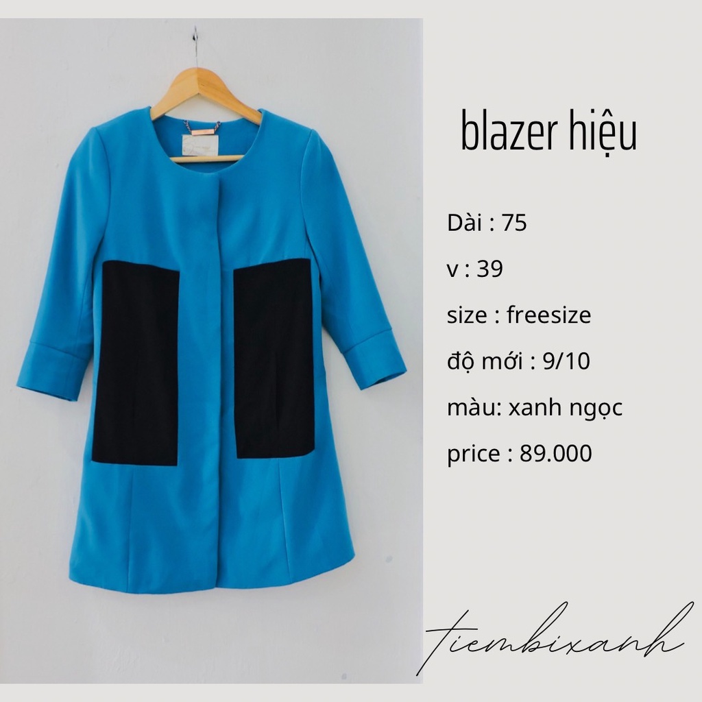 2hand- áo blazer màu xanh ngọc phối đen phong cách cổ điển - ABZ18 - tiembixanh