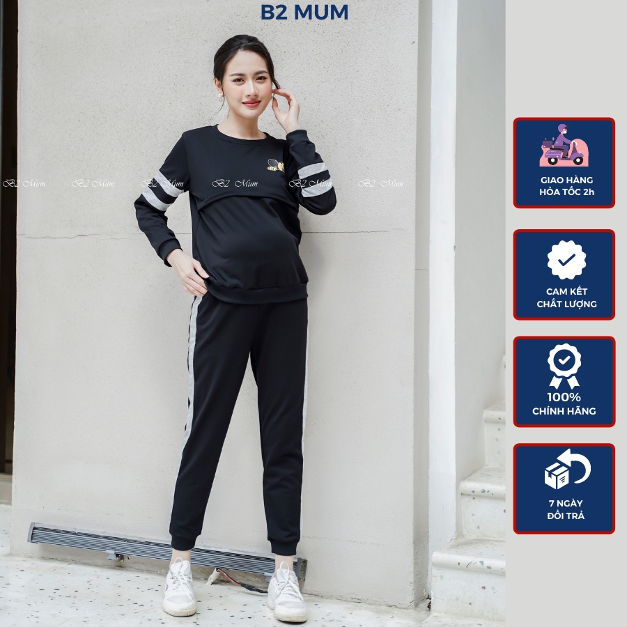 Bộ bầu và sau sinh dài tay nỉ da cá in hình mickey B2 MUM - MSP B304