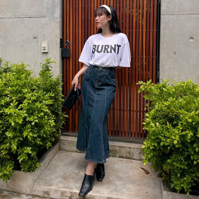 25 STUDIO Chân váy jean dài cạp cao đuôi cá  Audrey Skirt