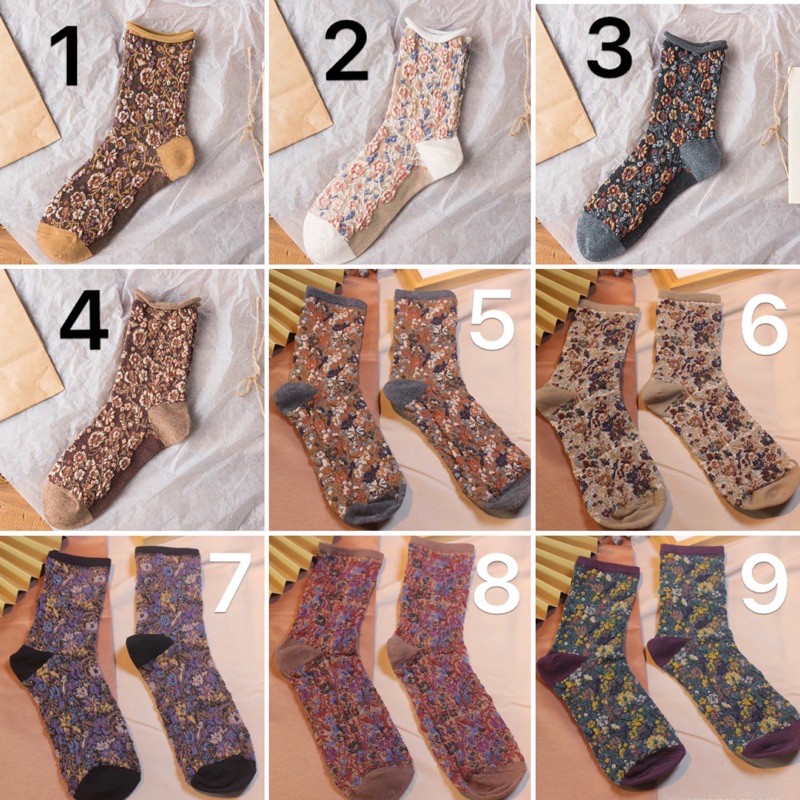TL34 Tất vớ nữ hoạ tiết hoa Lolita tiểu thư Pháp