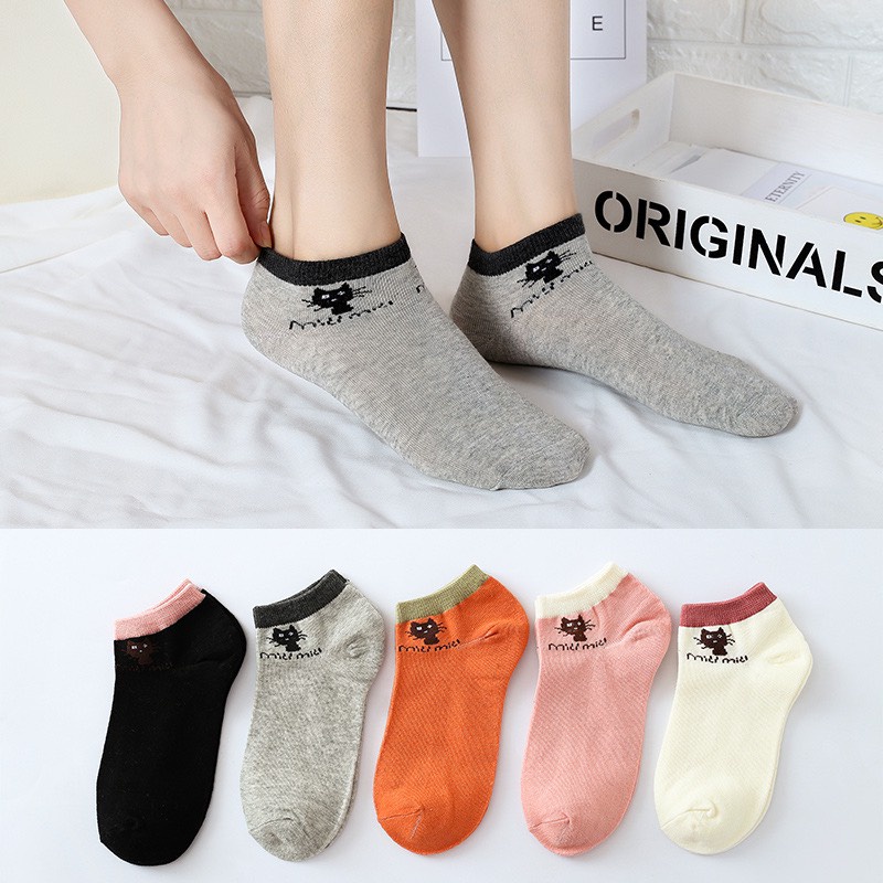 Set 10 Đôi Tất Nữ Hình Mèo Hàn Quốc Cổ Ngắn Chống Hôi Chân Hàng Loại Đẹp