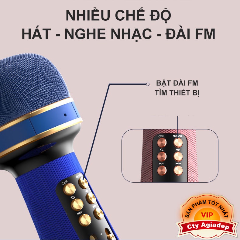 Mic Karaoke Kiêm Loa Bluetooth WS-898, Micro không dây hát karaoke mini cầm tay Nâng giọng cực chất, Loa hát karaoke AGD