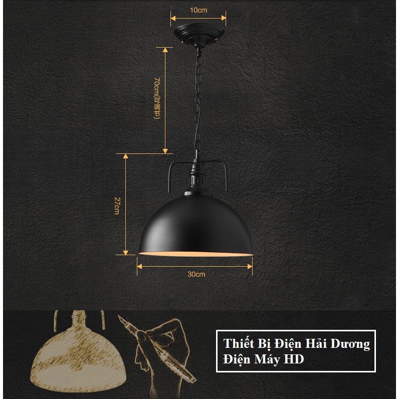 Chao thả trần chao dầu dây xích cổ điển D300 (Đen) - Đường kính chao đèn 30cm - Bảo hành 12 tháng