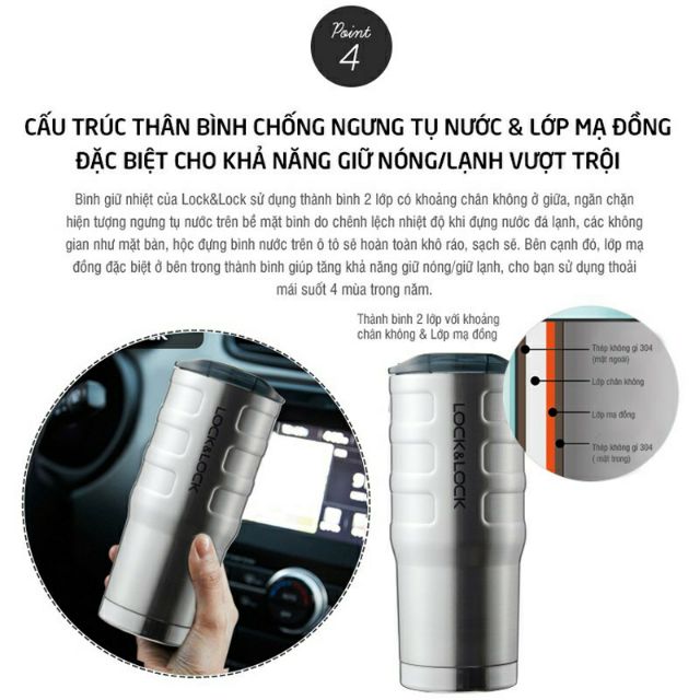 Ly Giữ Nhiệt Thép Không Gỉ Bumper Tumbler Lock&Lock LHC4139SLV 550ml