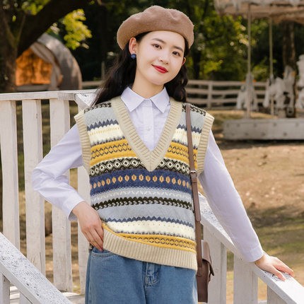 (Sẵn) Áo len gile thổ cẩm ullzzang siêu xinh | BigBuy360 - bigbuy360.vn
