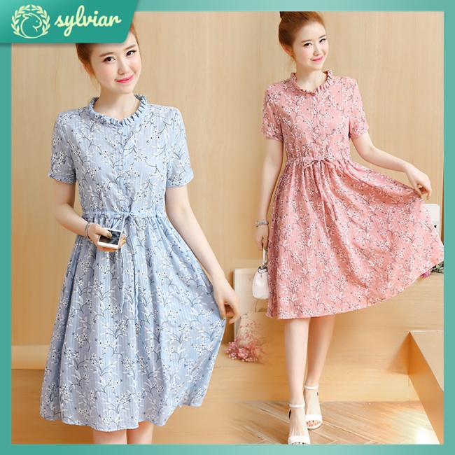 [sylviar] Đầm Bầu Dáng Rộng Dài Vừa Mềm Mại Thoáng Khí Họa Tiết Hoa Nhỏ Giản Dị