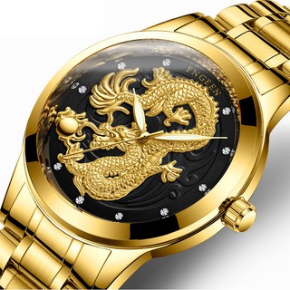 Đồng Hồ Nam DRAGON 3D Dây Thép Đúc Đặc Không GỈ Phiên Bản Doanh Nhân + Vòng Tay Tỳ Hưu May Mắn