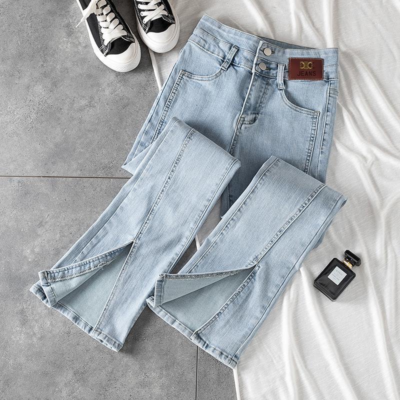 Quần Jean Nữ Lưng Cao Ống Loe Xẻ Tà Phong Cách Mới