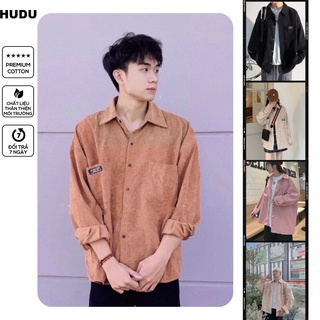 Áo sơ mi khoác ngoài nam nữ nhung tăm gân form rộng , áo sowmi unisex nhung gân màu be