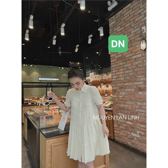 Váy babydoll tiểu thư sang chảnh chất đũi xốp cao cấp, Đầm mặc đi chơi phong cách Hàn Quốc