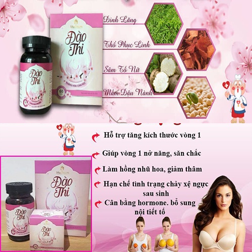 Viên uống nở ngực đào thi hộp 40 viên tăng size vòng 1 đào thi có che tên sản phẩm