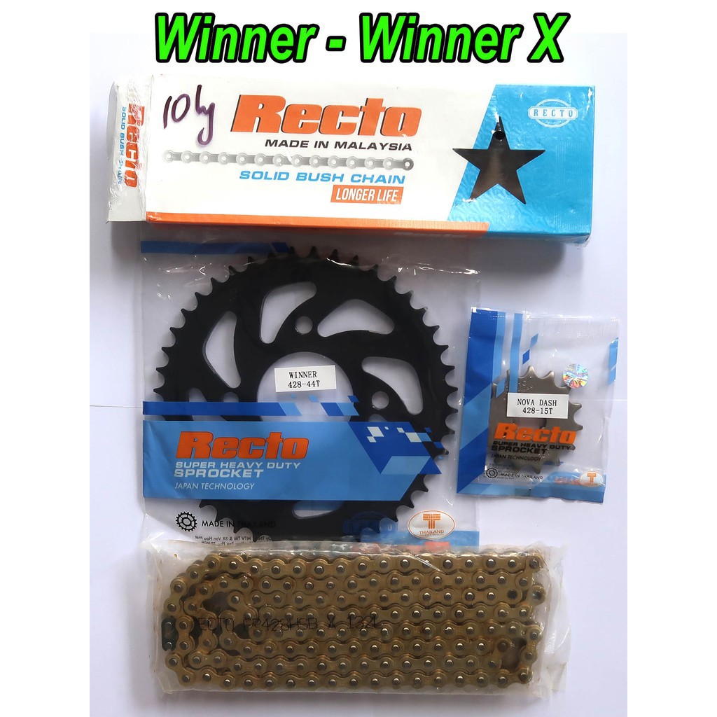 Bộ Nhông Sên Đĩa Winner/Winner X size zin: Đĩa 44 + Nhông 15 + Sên Recto vàng 9li 124 mắt