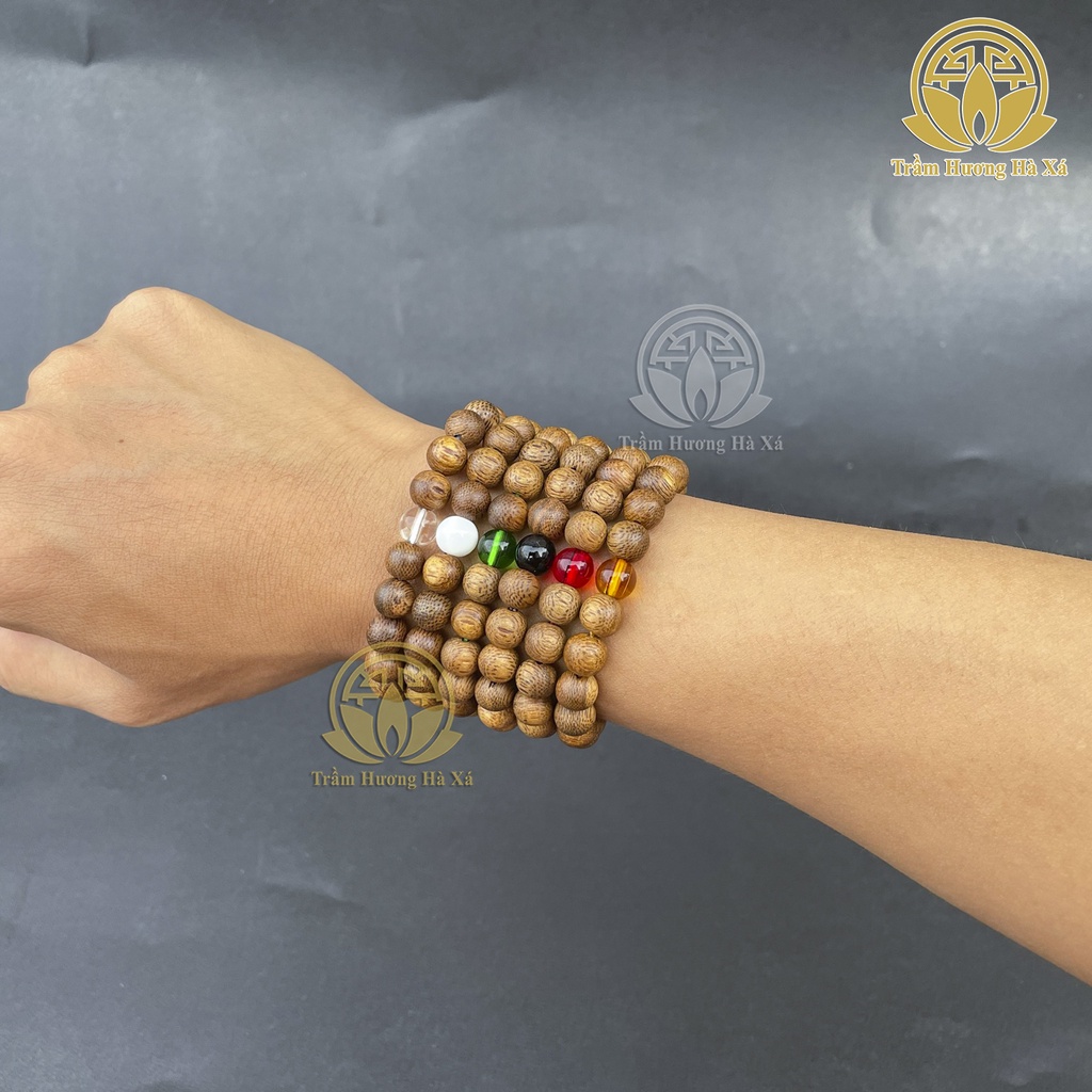 Vòng tay phong thủy trầm hương HÀ XÁ mix đá nam nữ mệnh kim mộc thủy hỏa thổ