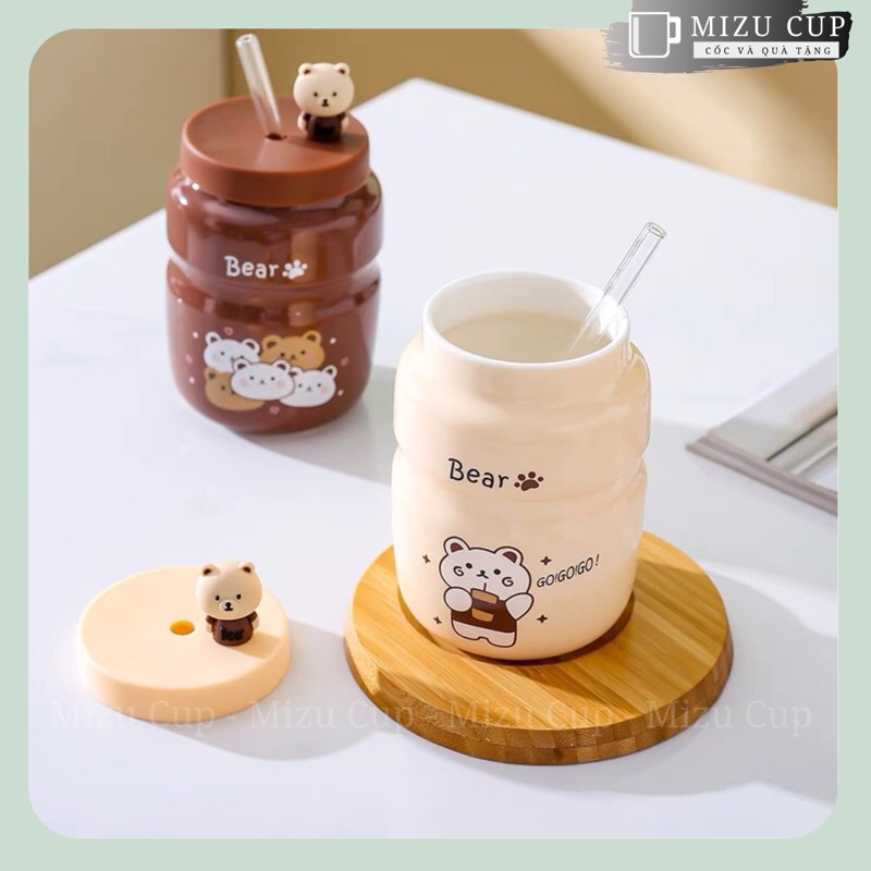 Bình nước gốm sứ cao cấp hình gấu Bear dễ thương |Mizu