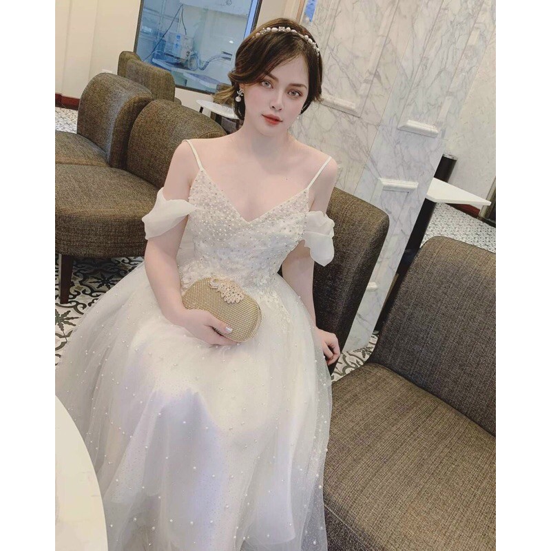 Đầm dự tiệc công chúa 2 dây phối lông vũ TRIPBLE T DRESS - size S/M/L - MS262V