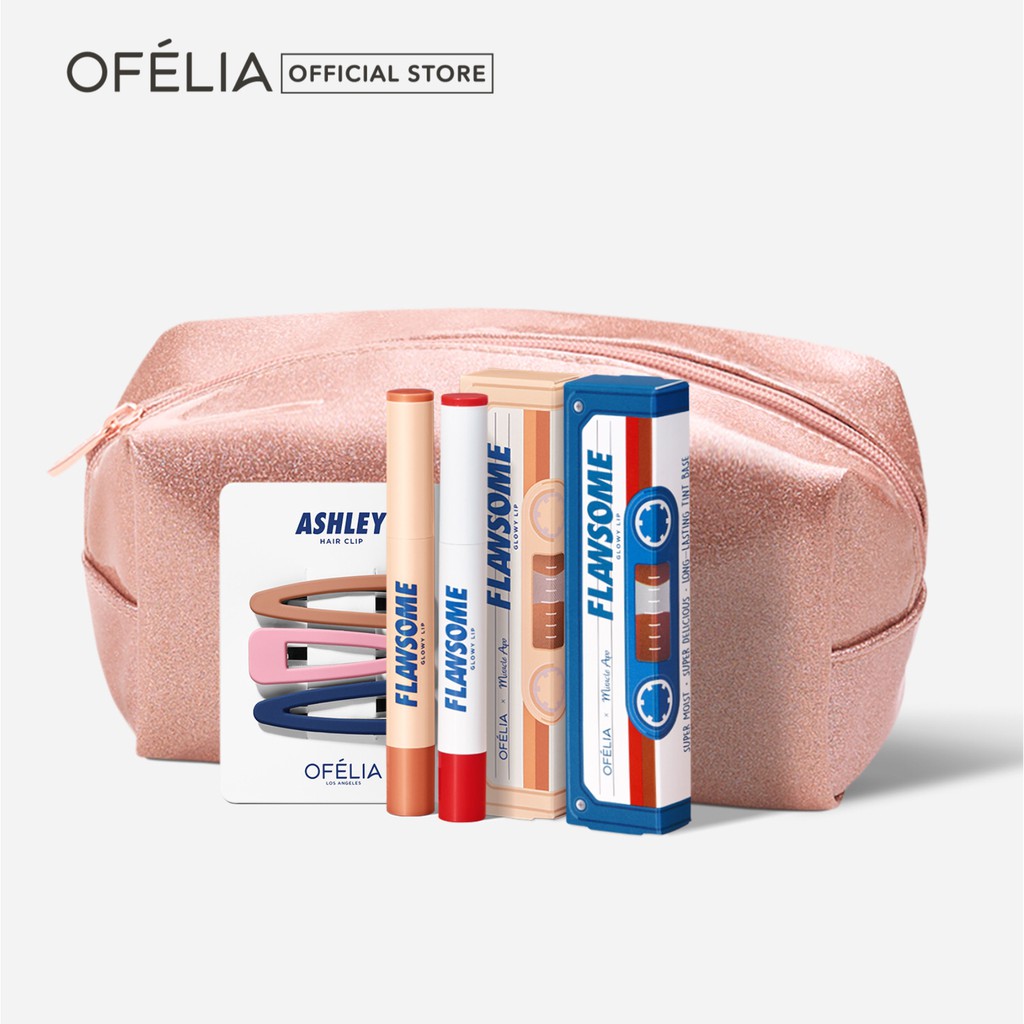 [Mã FMCGM100 - 10% đơn 500K] Set Son Giới Hạn GLOWY LIP - OFÉLIA Flawsome &amp; Bella Makeup Bag (4 sản phẩm)