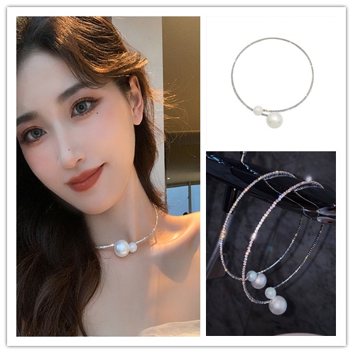 Vòng Cổ Choker Đính Ngọc Trai Giả Dạng Hở Điều Chỉnh Được Thiết Kế Tinh Tế Thời Trang Hàn Quốc Cho Nữ
