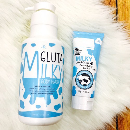 Sữa tắm bò Gluta Milky Thái Lan 800ml giúp da thêm mềm mại, láng mịn Tặng sữa rửa mặt 190gr