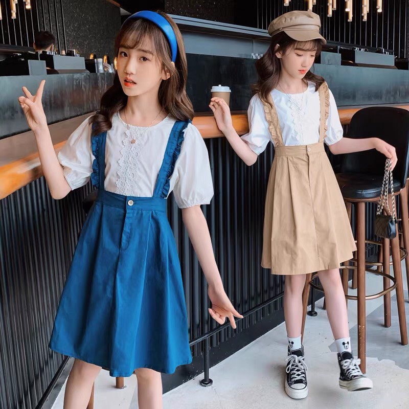 Set đầm bé gái lớn size đại  - kèm ảnh thật - màu xanh